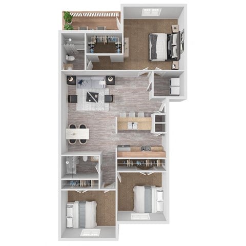 Floor plan for 3 beds, 2 baths, 1246 sqft